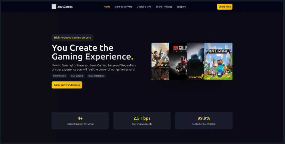 ZoutGames - Hosting Company Template